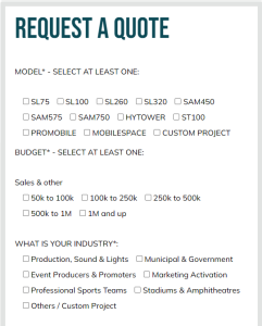 Request quote Stageline website